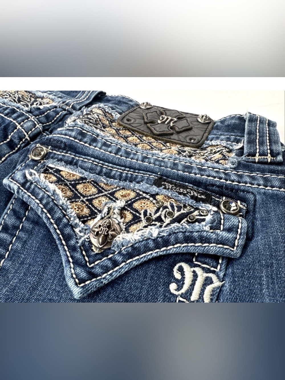 Miss Me Bootcut Jeans Womens 31x31 Blue Denim Embellished Bling Sequins Low 29